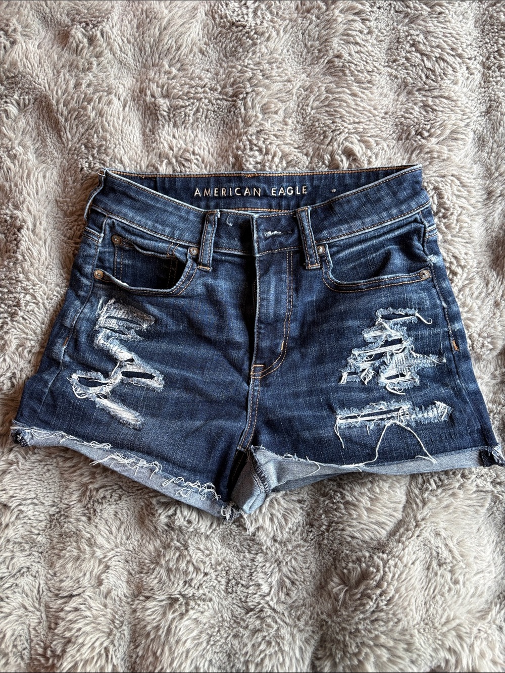 American Eagle Outfitters Dark Blue Distressed Denim Shorts